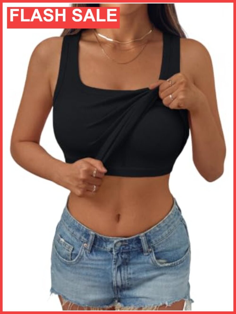 Ribbed Tank Top with Built in Bra Scoop Neck Sleeveless Basic Yoga Top